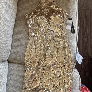 Sequin Hearts Gold Halter Mini Dress